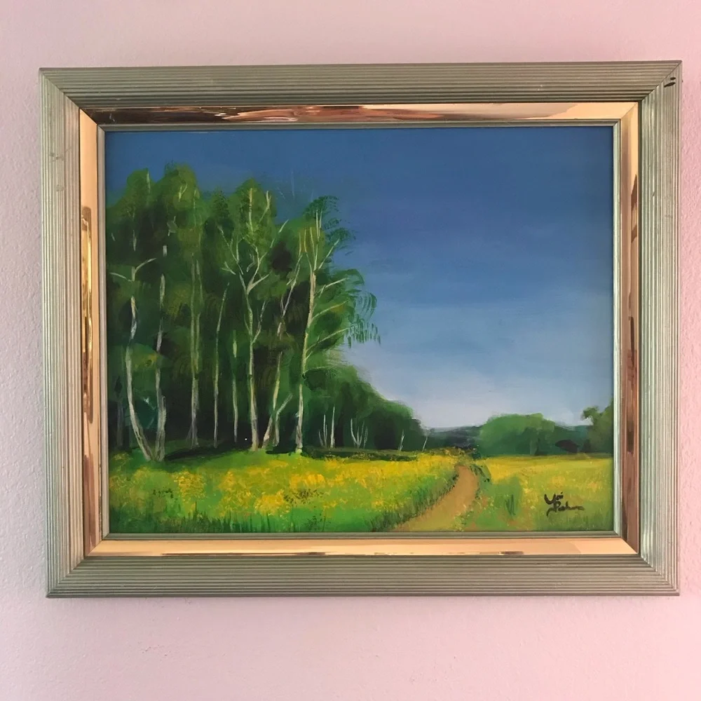 Vintage original acrylic painting in frame